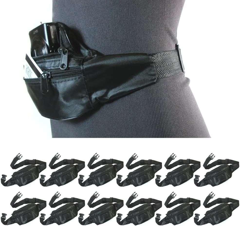 12 Lot Fanny Pack Travel Utility Bag Waist Pouch Belt Adjustable 3 Pocket Sports