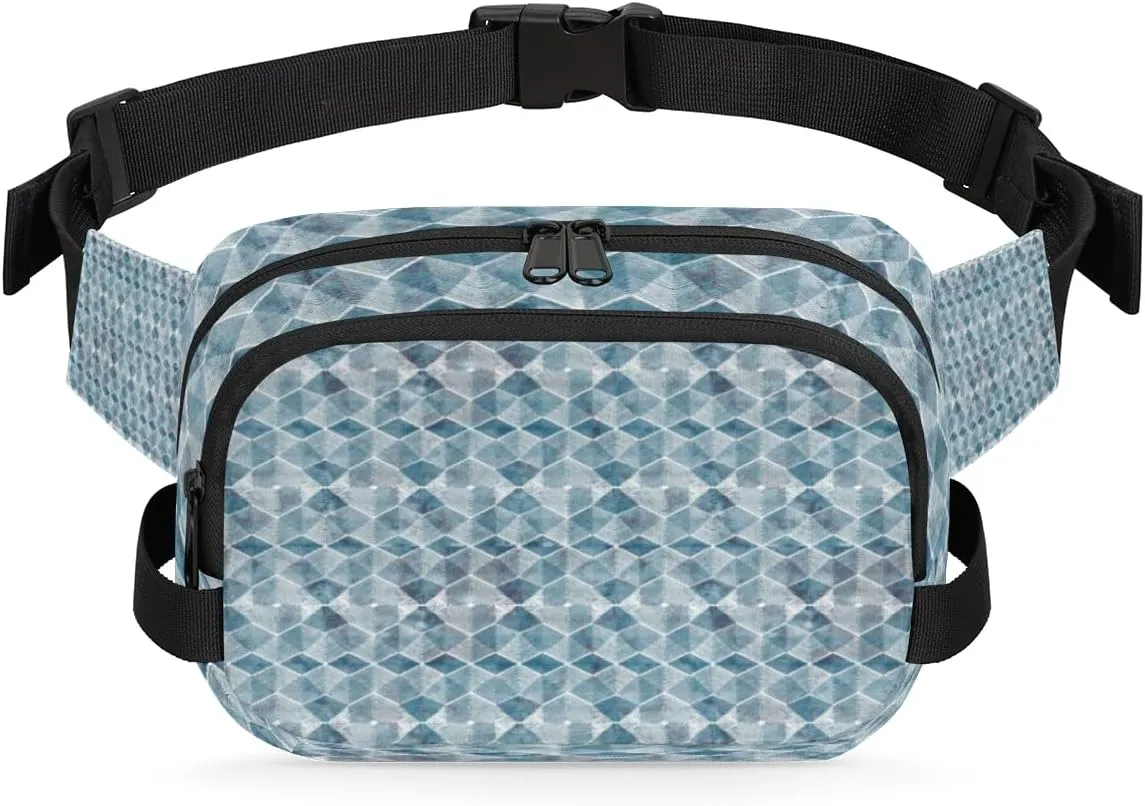 Abstract Blue Grey Fanny Pack Crossbody Bags for Women Men Waist Packs Hip Bum Bag Cross Body Fanny Pack with Adjustable Strap for Running Hiking Travel