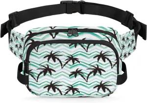 Abstract Palm Tree Fanny Packs for Women Men Fashion Waist Packs Belt Bag Water-resistant Crossbody Bag Turquoise Waist Pouch Waist Pack Hip Bum Bag for Hiking Casual Travel Cycling