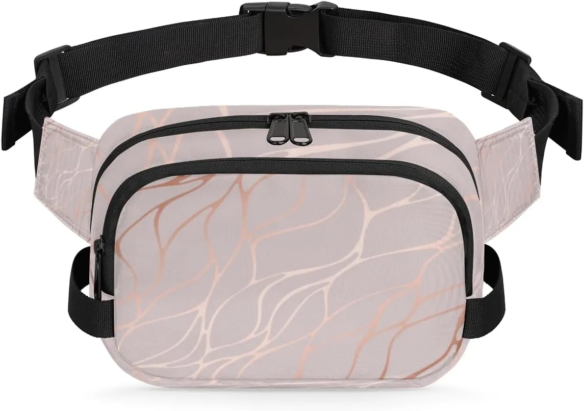 Abstract Pink Marble Fanny Packs for Women Men Fashion Waist Packs Belt Bag Water-resistant Crossbody Bag Waist Pouch Waist Pack Hip Bum Bag for Hiking Casual Travel Cycling