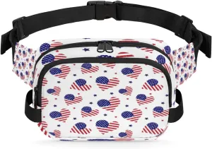 American Flag Heart Fanny Pack Crossbody Bags for Women Men Waist Packs Hip Bum Bag Cross Body Fanny Pack with Adjustable Strap for Running Hiking Travel
