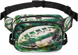 American Football Fanny Packs for Women Men Fashion Waist Packs Belt Bag Water-resistant Crossbody Bag Green Football Waist Pouch Waist Pack Hip Bum Bag for Hiking Casual Travel Cycling