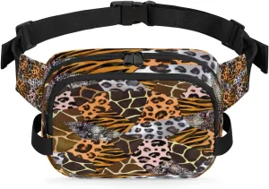 Animal Print Patchwork Fanny Pack Crossbody Bags for Women Men Waist Packs Hip Bum Bag Cross Body Fanny Pack with Adjustable Strap for Running Hiking Travel