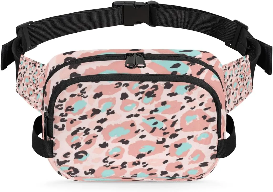 Animal Print Pink Fanny Pack Crossbody Bags for Women Men Waist Packs Hip Bum Bag Cross Body Fanny Pack with Adjustable Strap for Running Hiking Travel