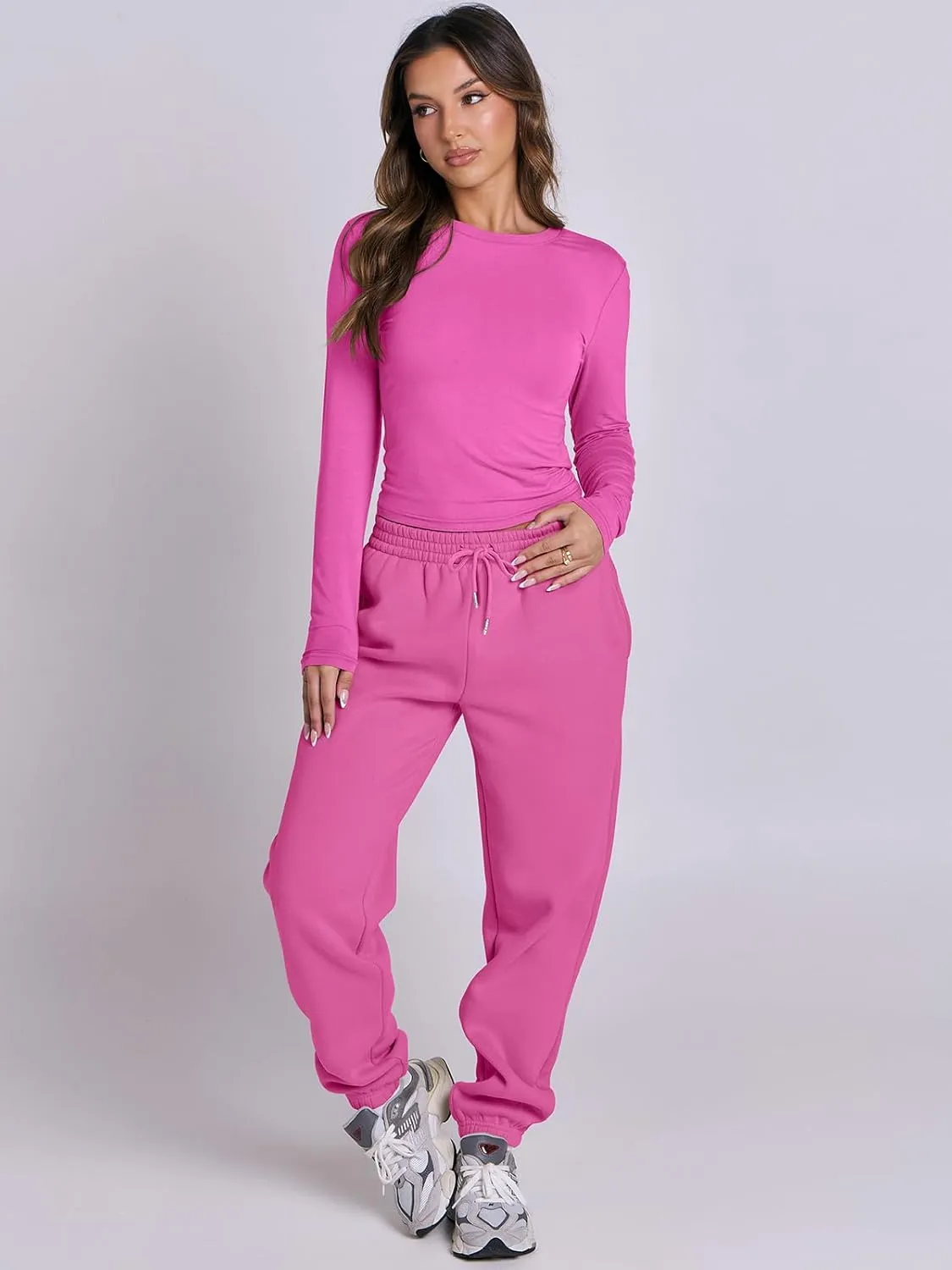 ANRABESS Womens 2 Piece Sweatsuits Long Sleeve Tight Shirt Tops Joggers Fleece Sweatpants Sets 2024 Fall Sweat Lounge Outfits