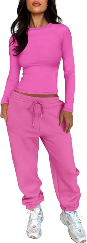 ANRABESS Womens 2 Piece Sweatsuits Long Sleeve Tight Shirt Tops Joggers Fleece Sweatpants Sets 2024 Fall Sweat Lounge Outfits