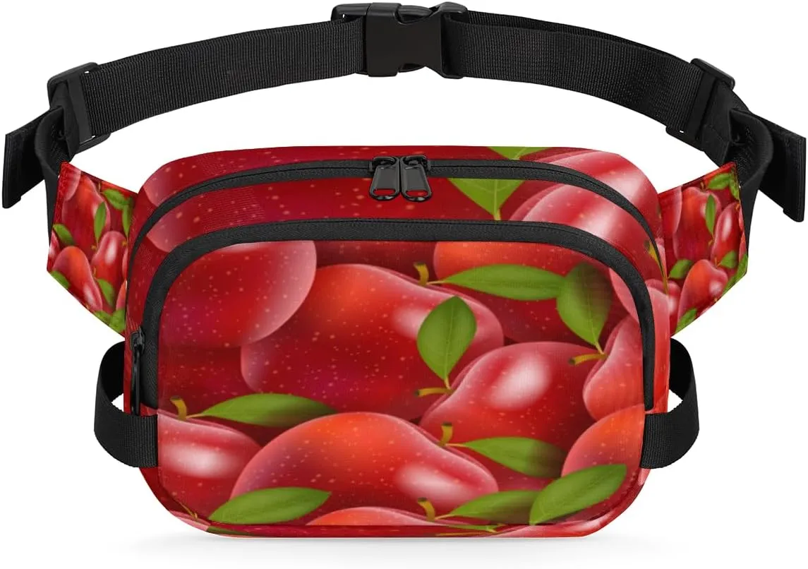 Apple Bright Red Fanny Packs for Women Men Fashion Waist Packs Belt Bag Water-resistant Crossbody Bag Waist Pouch Waist Pack Hip Bum Bag for Hiking Casual Travel Cycling