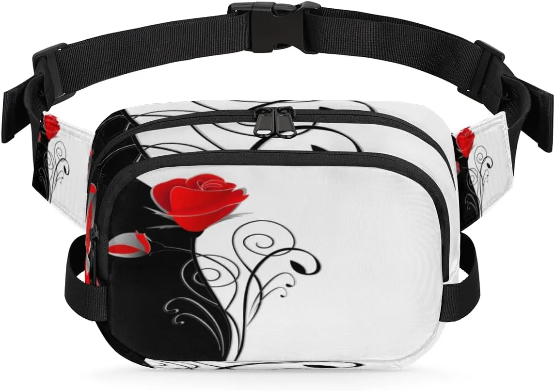 Artful Rose Flower Fanny Pack Crossbody Bags for Women Men Waist Packs Hip Bum Bag Cross Body Fanny Pack with Adjustable Strap for Running Hiking Travel