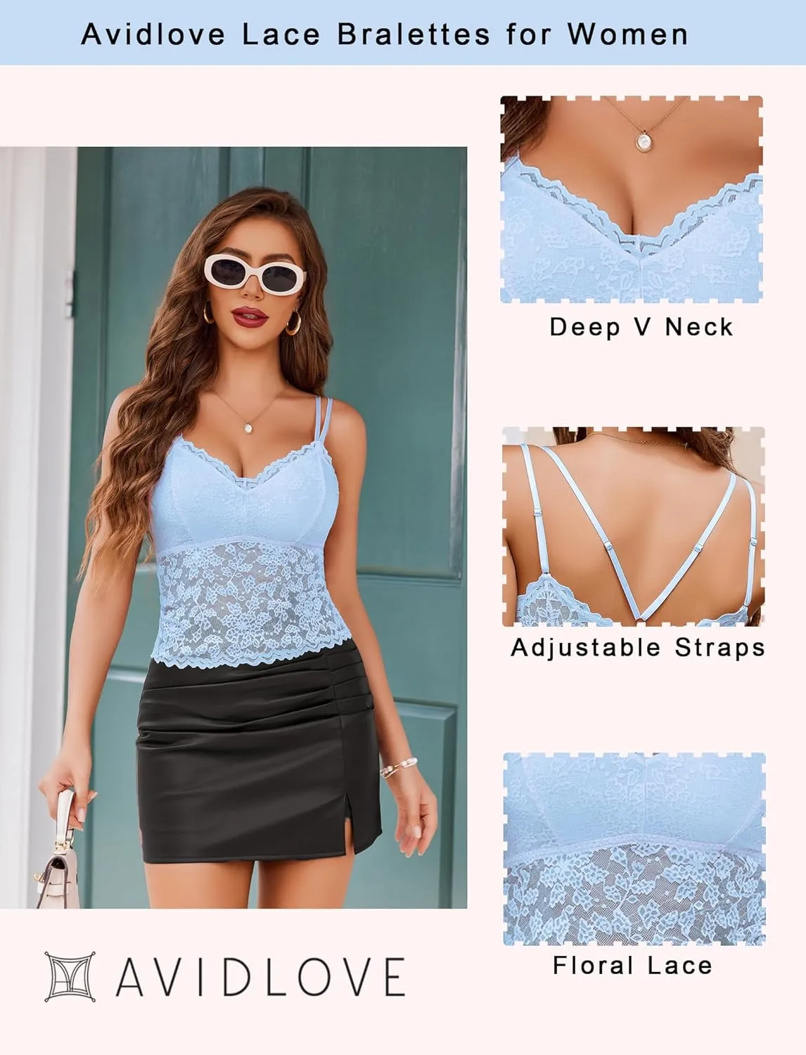 Avidlove Lace Bralette for Women V Neck Camisole Lingerie Spaghetti Strap Tube Slim Tank Top