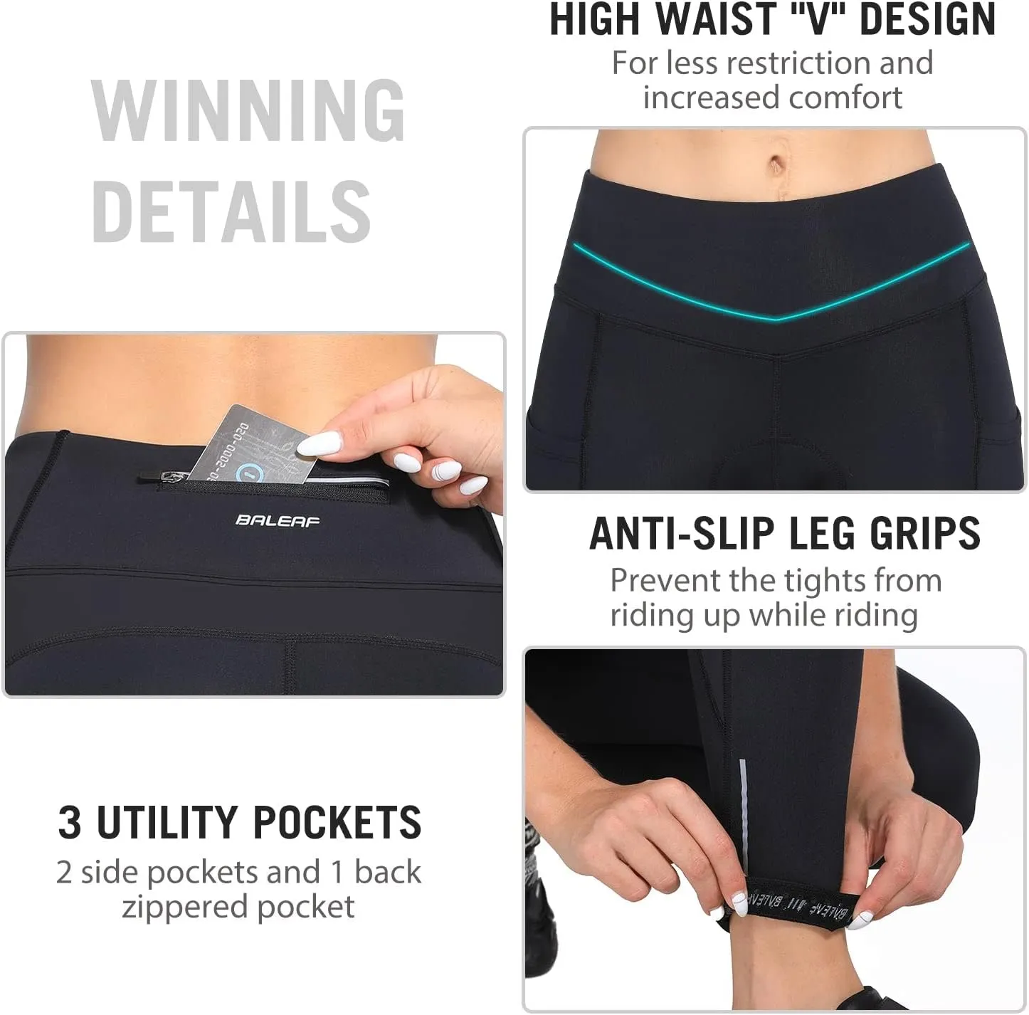 baleaf Women's Cycling Pants 4D Padded Bike Pants Compression Leggings Warm Biking Tights Bicycle Biker Riding Pockets