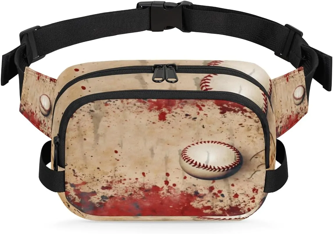 Baseball Rustic Red Fanny Packs for Women Men Fashion Waist Packs Belt Bag Water-resistant Crossbody Bag Baseball Waist Pouch Waist Pack Hip Bum Bag for Hiking Casual Travel Cycling