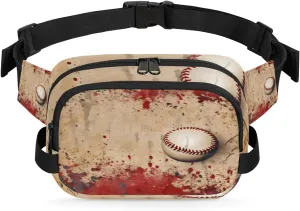 Baseball Rustic Red Fanny Packs for Women Men Fashion Waist Packs Belt Bag Water-resistant Crossbody Bag Baseball Waist Pouch Waist Pack Hip Bum Bag for Hiking Casual Travel Cycling