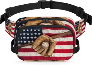 Baseball Usa Fanny Packs for Women Men Fashion Waist Packs Belt Bag Water-resistant Crossbody Bag Waist Pouch Waist Pack Hip Bum Bag for Hiking Casual Travel Cycling