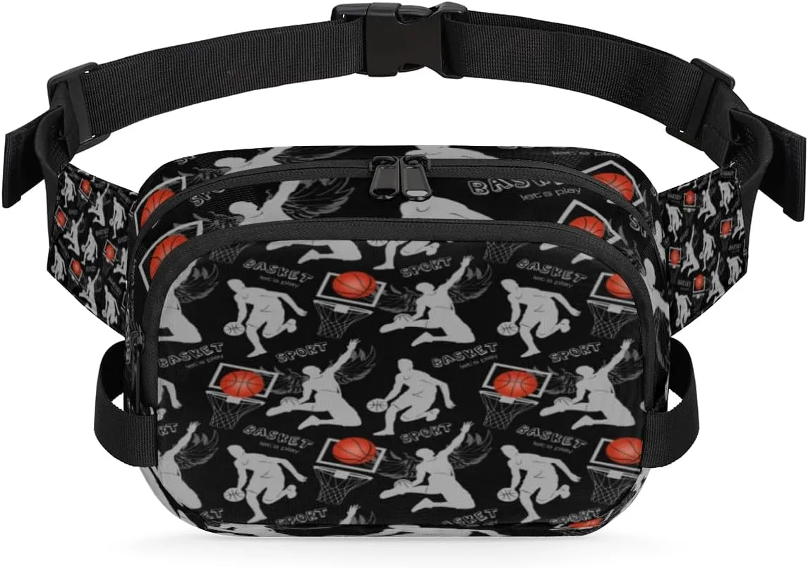 Basketball Black Gray Fanny Packs for Women Men Fashion Waist Packs Belt Bag Water-resistant Crossbody Bag Waist Pouch Waist Pack Hip Bum Bag for Hiking Casual Travel Cycling