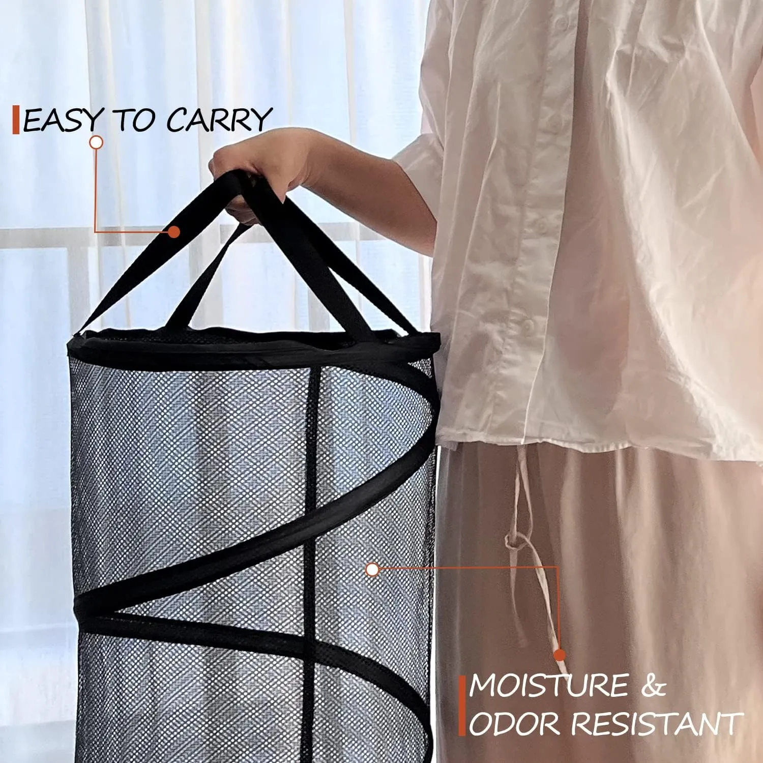 BATTOO 2 Pack Large Collapsible Laundry Basket Foldable Mesh Pop Up Hamper with Handles for Laundry Room, Bathroom, Kids Room, College Dorm, Travel, Storage Organizer Black White