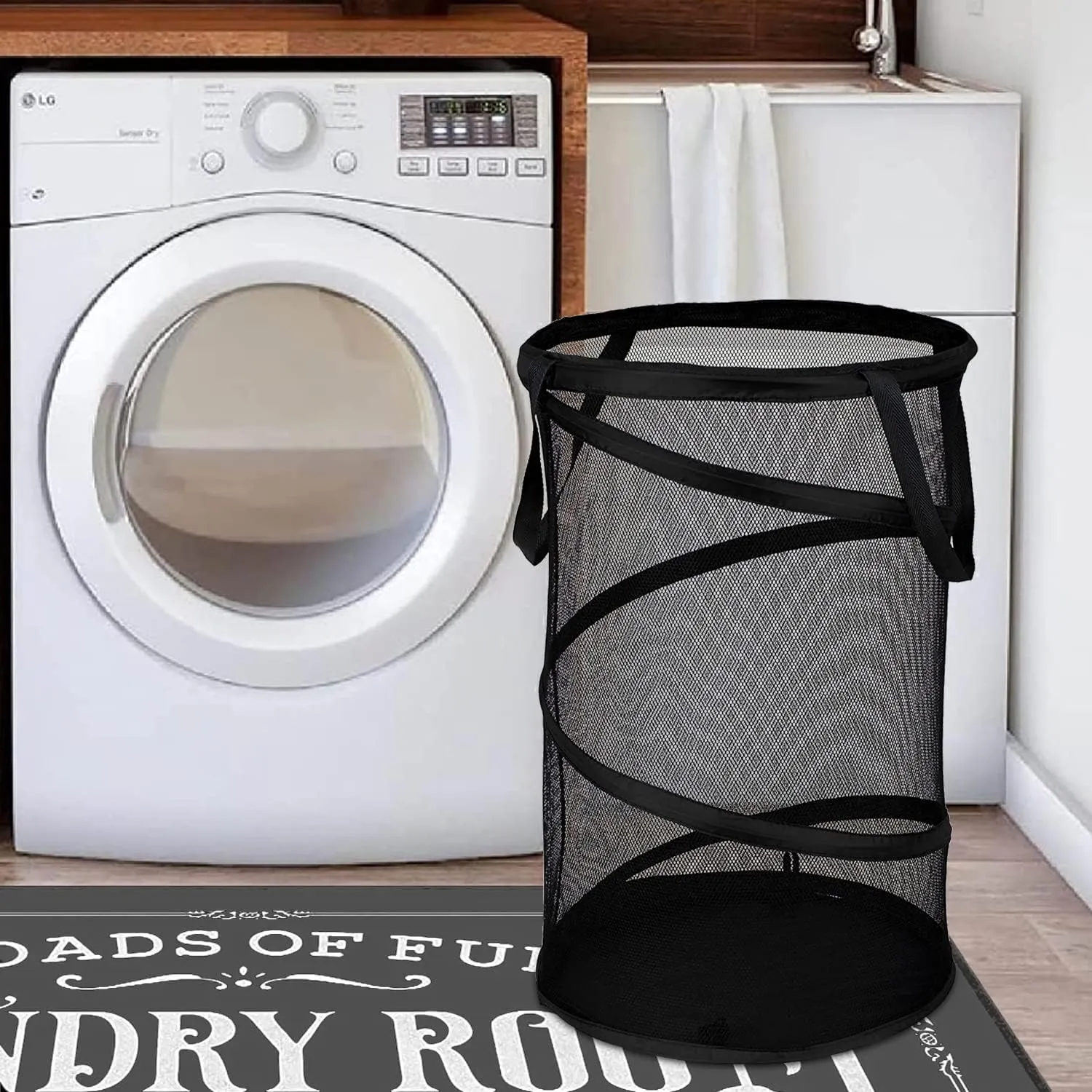 BATTOO 2 Pack Large Collapsible Laundry Basket Foldable Mesh Pop Up Hamper with Handles for Laundry Room, Bathroom, Kids Room, College Dorm, Travel, Storage Organizer Black White
