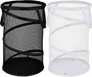 BATTOO 2 Pack Large Collapsible Laundry Basket Foldable Mesh Pop Up Hamper with Handles for Laundry Room, Bathroom, Kids Room, College Dorm, Travel, Storage Organizer Black White