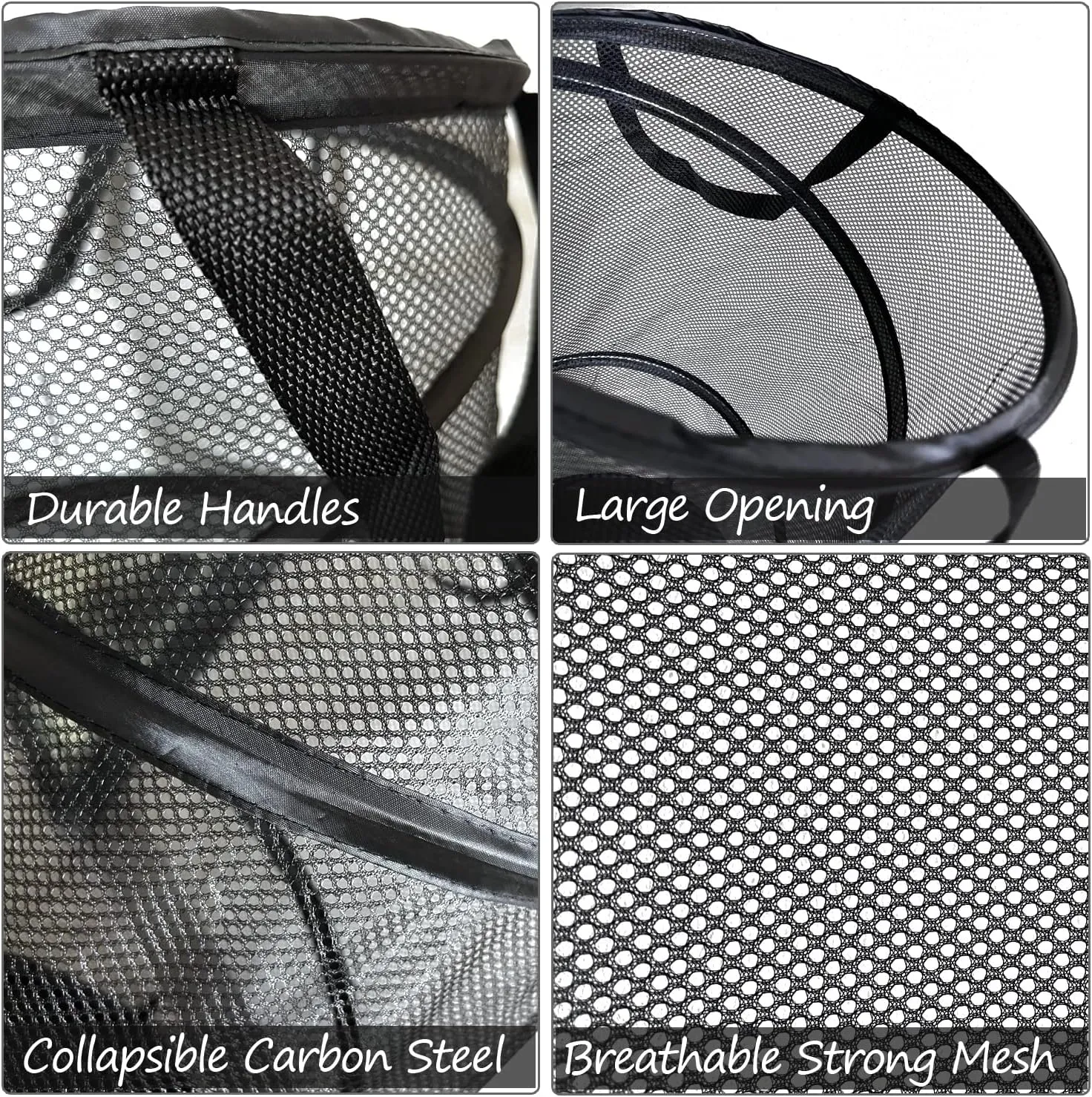 BATTOO 2 Pack Large Collapsible Laundry Basket Foldable Mesh Pop Up Hamper with Handles for Laundry Room, Bathroom, Kids Room, College Dorm, Travel, Storage Organizer Black White