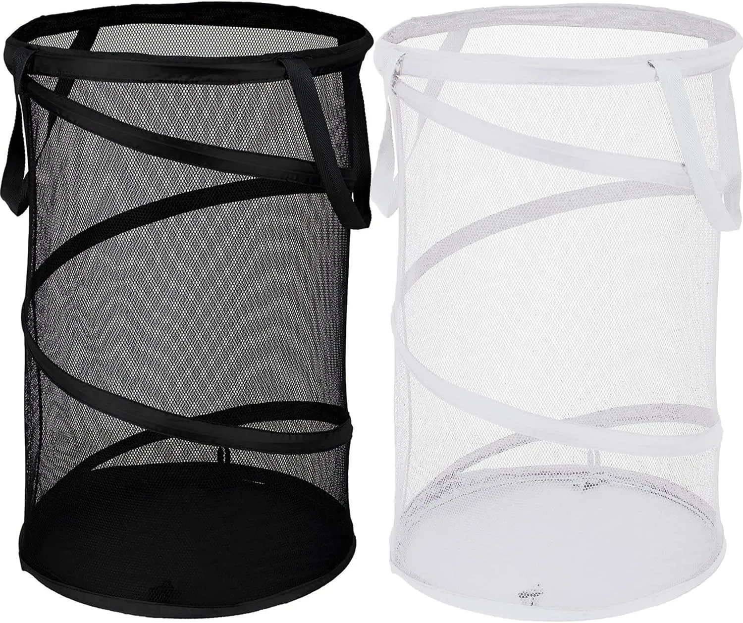 BATTOO 2 Pack Large Collapsible Laundry Basket Foldable Mesh Pop Up Hamper with Handles for Laundry Room, Bathroom, Kids Room, College Dorm, Travel, Storage Organizer Black White