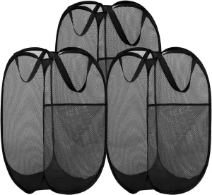 BATTOO Deluxe Strong Mesh Pop up Laundry Hamper Basket with Side Pocket for Laundry Room, Bathroom, Kids Room, College Dorm or Travel 3 Pack Black