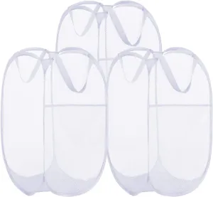 BATTOO Deluxe Strong Mesh Pop up Laundry Hamper Basket with Side Pocket for Laundry Room, Bathroom, Kids Room, College Dorm or Travel 3 Pack White