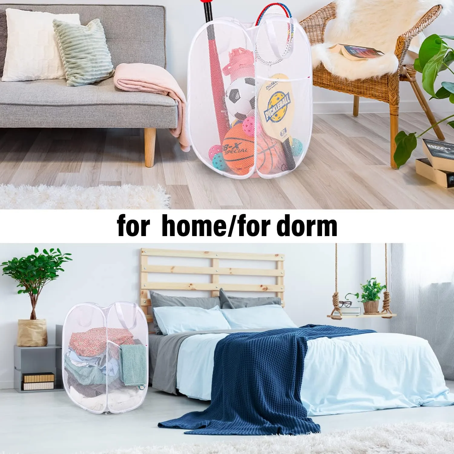BATTOO Deluxe Strong Mesh Pop up Laundry Hamper Basket with Side Pocket for Laundry Room, Bathroom, Kids Room, College Dorm or Travel 3 Pack White