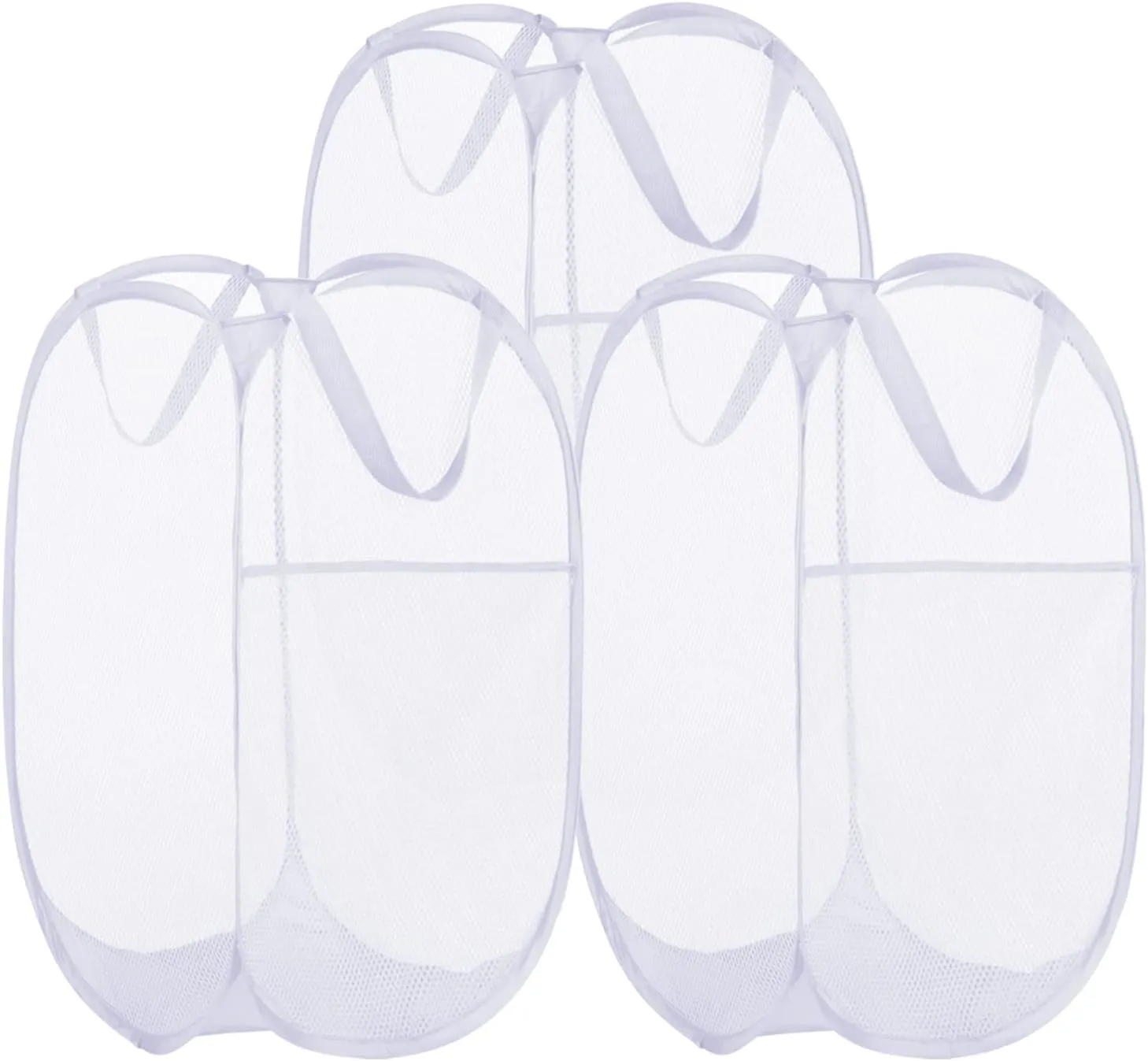 BATTOO Deluxe Strong Mesh Pop up Laundry Hamper Basket with Side Pocket for Laundry Room, Bathroom, Kids Room, College Dorm or Travel 3 Pack White