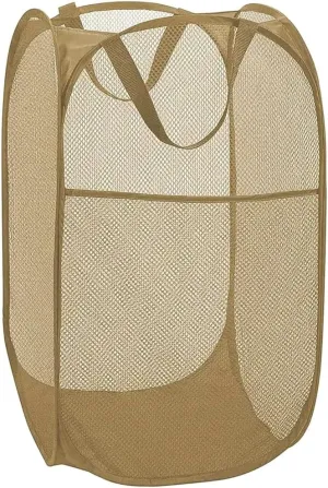 BATTOO Deluxe Strong Mesh Pop up Laundry Hamper Basket with Side Pocket for Laundry Room, Bathroom, Kids Room, College Dorm or Travel Beige