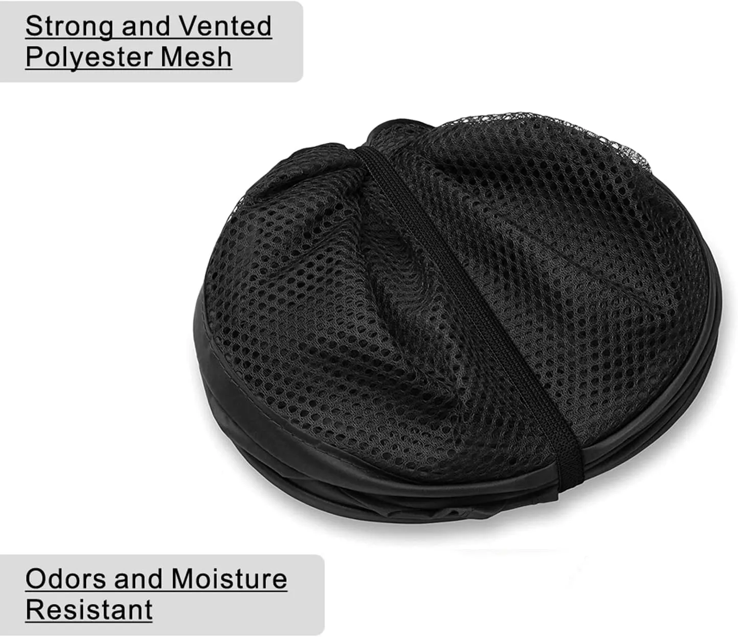 BATTOO Strong Mesh Pop Up Hampers for Laundry, Collapsible Laundry Baskets with Side Pocket Carry Handles for Laundry Room, Bathroom, Kids Room, College Dorm or Travel Black