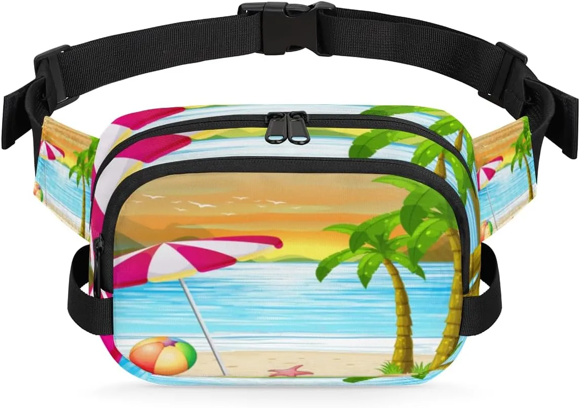 Beach Palm Tree Fanny Packs for Women Men Fashion Waist Packs Belt Bag Water-resistant Crossbody Bag Waist Pouch Waist Pack Hip Bum Bag for Hiking Casual Travel Cycling