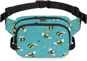 Bee Flower Fanny Pack Crossbody Bags for Women Men Waist Packs Turquoise Hip Bum Bag Cross Body Fanny Pack with Adjustable Strap for Running Hiking Travel