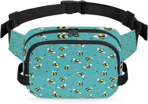 Bee Flower Fanny Packs for Women Men Fashion Waist Packs Belt Bag Water-resistant Crossbody Bag Turquoise Waist Pouch Waist Pack Hip Bum Bag for Hiking Casual Travel Cycling