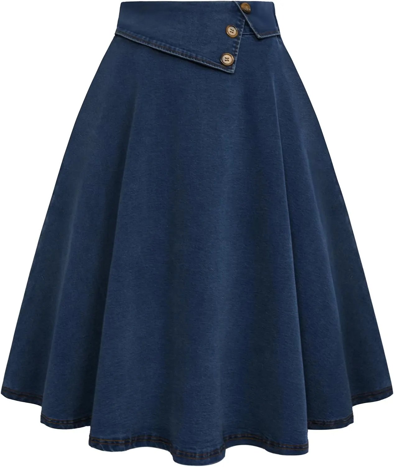 Belle Poque A Line Denim Skirt 1950s High Waisted Jean Skirts for Women Below Knee Length Casual Skirt