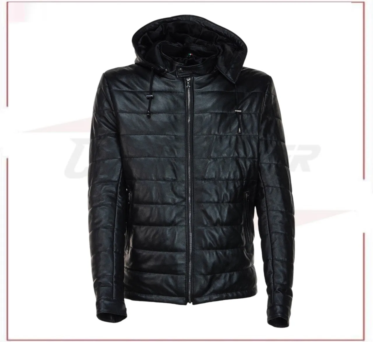 Berlino - Men's Down Jacket in Genuine Black Leather