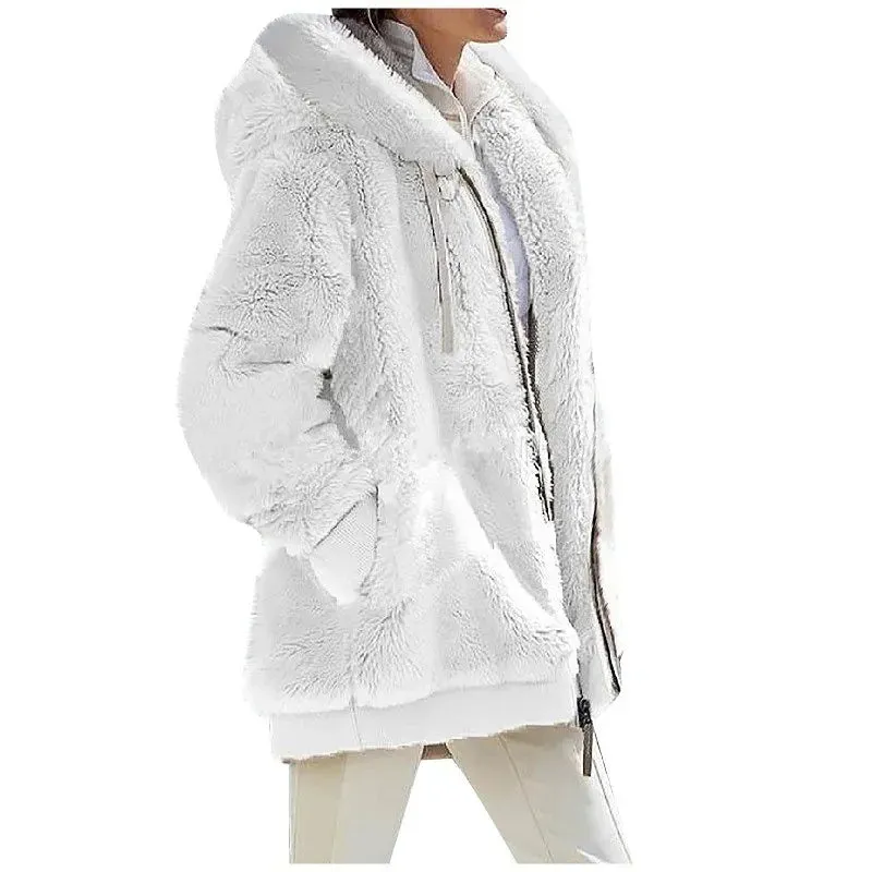 binfenxie Autumn Winter Fashion Women's Coat New Casual Hooded Zipper Lady Clothes Cashmere Female Fleece Jacket Solid Color Ladies Coats