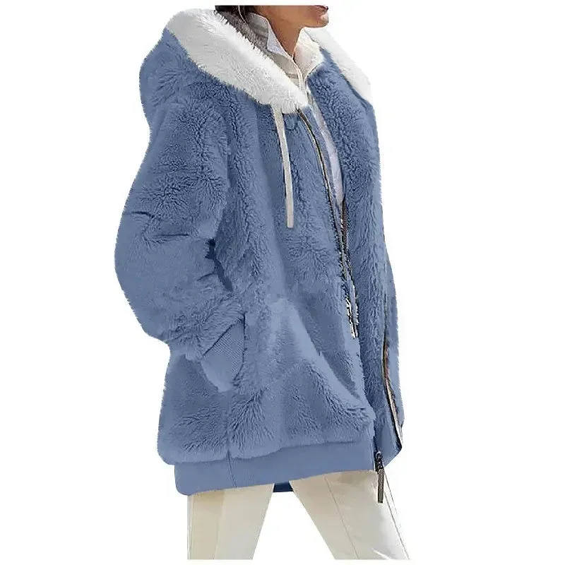 binfenxie Autumn Winter Fashion Women's Coat New Casual Hooded Zipper Lady Clothes Cashmere Female Fleece Jacket Solid Color Ladies Coats