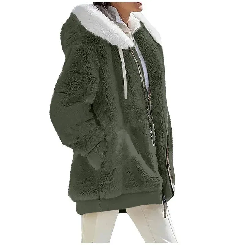 binfenxie Autumn Winter Fashion Women's Coat New Casual Hooded Zipper Lady Clothes Cashmere Female Fleece Jacket Solid Color Ladies Coats