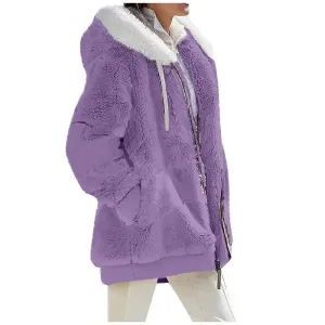 binfenxie Autumn Winter Fashion Women's Coat New Casual Hooded Zipper Lady Clothes Cashmere Female Fleece Jacket Solid Color Ladies Coats