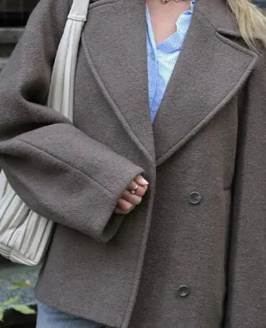 binfenxie Elegant Brown Woolen Coats Women Thick Lapel Single Breasted Pocket Jackets 2024 Autumn Winter Lady Long Sleeve Loose Outwear