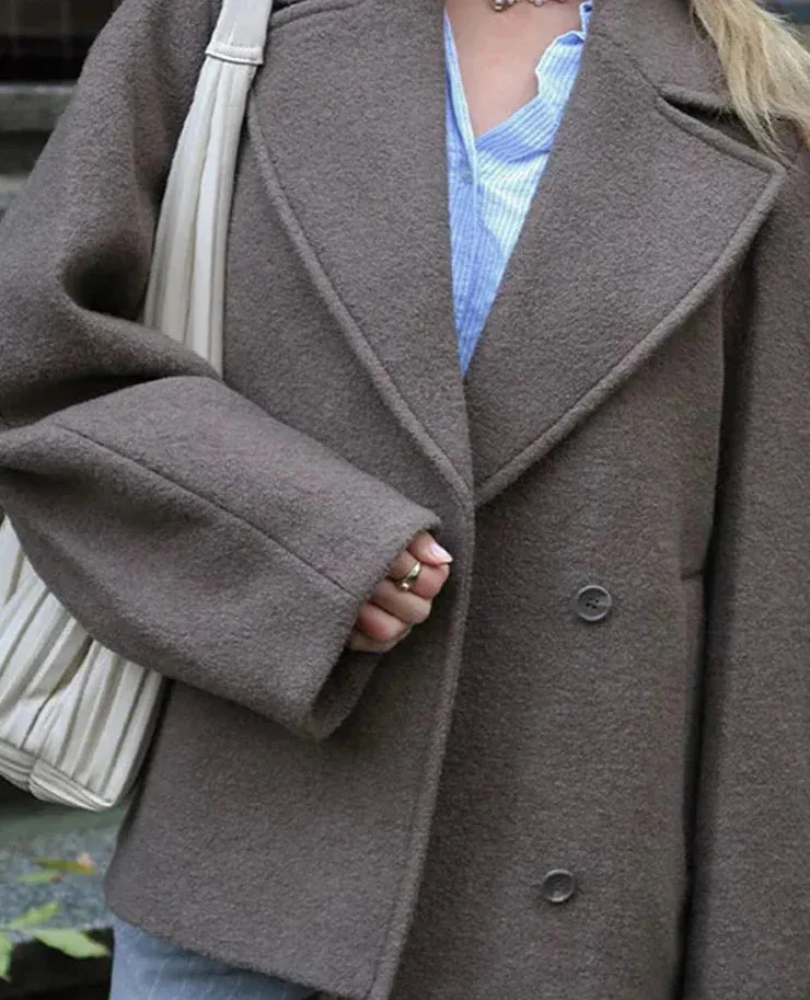 binfenxie Elegant Brown Woolen Coats Women Thick Lapel Single Breasted Pocket Jackets 2024 Autumn Winter Lady Long Sleeve Loose Outwear
