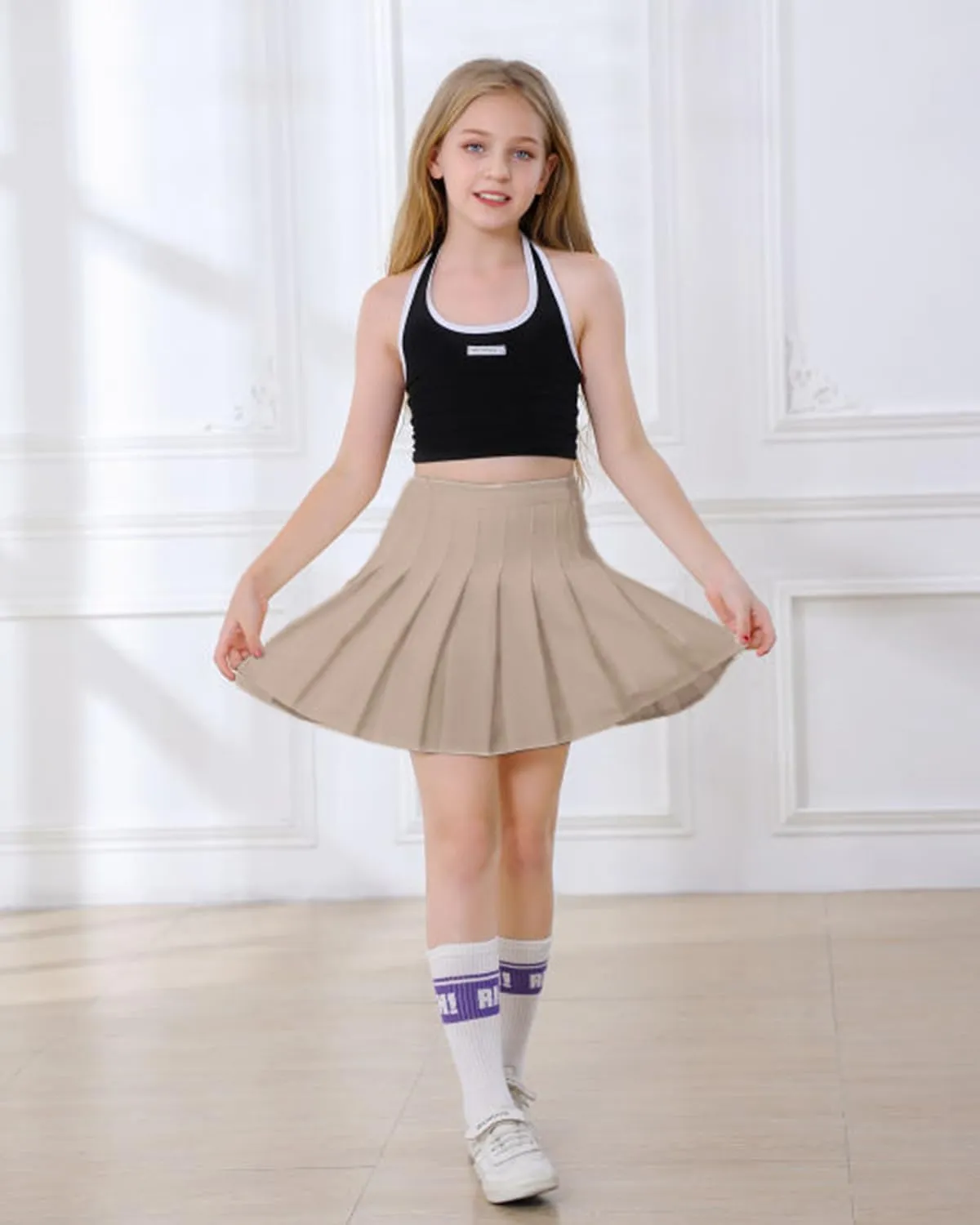 BINPAW Girls Women Pleated Skirt School Uniform Mini Tennis Skirts