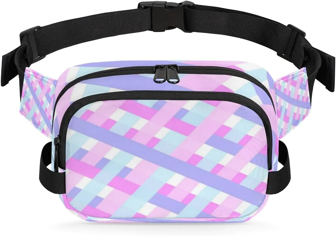 Birthday Gingham Colorful Fanny Pack Crossbody Bags for Women Men Waist Packs Hip Bum Bag Cross Body Fanny Pack with Adjustable Strap for Running Hiking Travel
