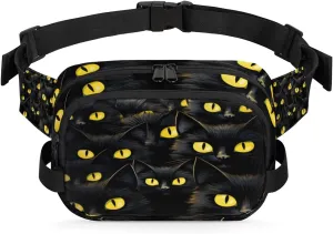 Black Cat Fanny Packs for Women Men Fashion Waist Packs Belt Bag Water-resistant Crossbody Bag Black Yellow Cat Waist Pouch Waist Pack Hip Bum Bag for Hiking Casual Travel Cycling