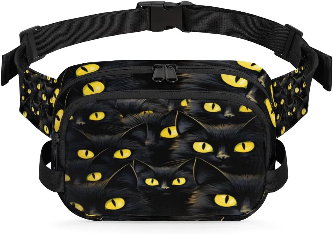 Black Cat Fanny Packs for Women Men Fashion Waist Packs Belt Bag Water-resistant Crossbody Bag Black Yellow Cat Waist Pouch Waist Pack Hip Bum Bag for Hiking Casual Travel Cycling