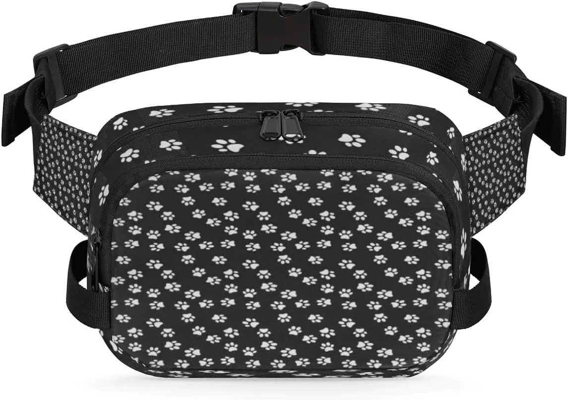 Black White Paw Fanny Packs for Women Men Fashion Waist Packs Belt Bag Water-resistant Crossbody Bag Waist Pouch Waist Pack Hip Bum Bag for Hiking Casual Travel Cycling