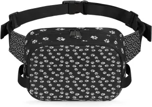 Black White Paw Fanny Packs for Women Men Fashion Waist Packs Belt Bag Water-resistant Crossbody Bag Waist Pouch Waist Pack Hip Bum Bag for Hiking Casual Travel Cycling