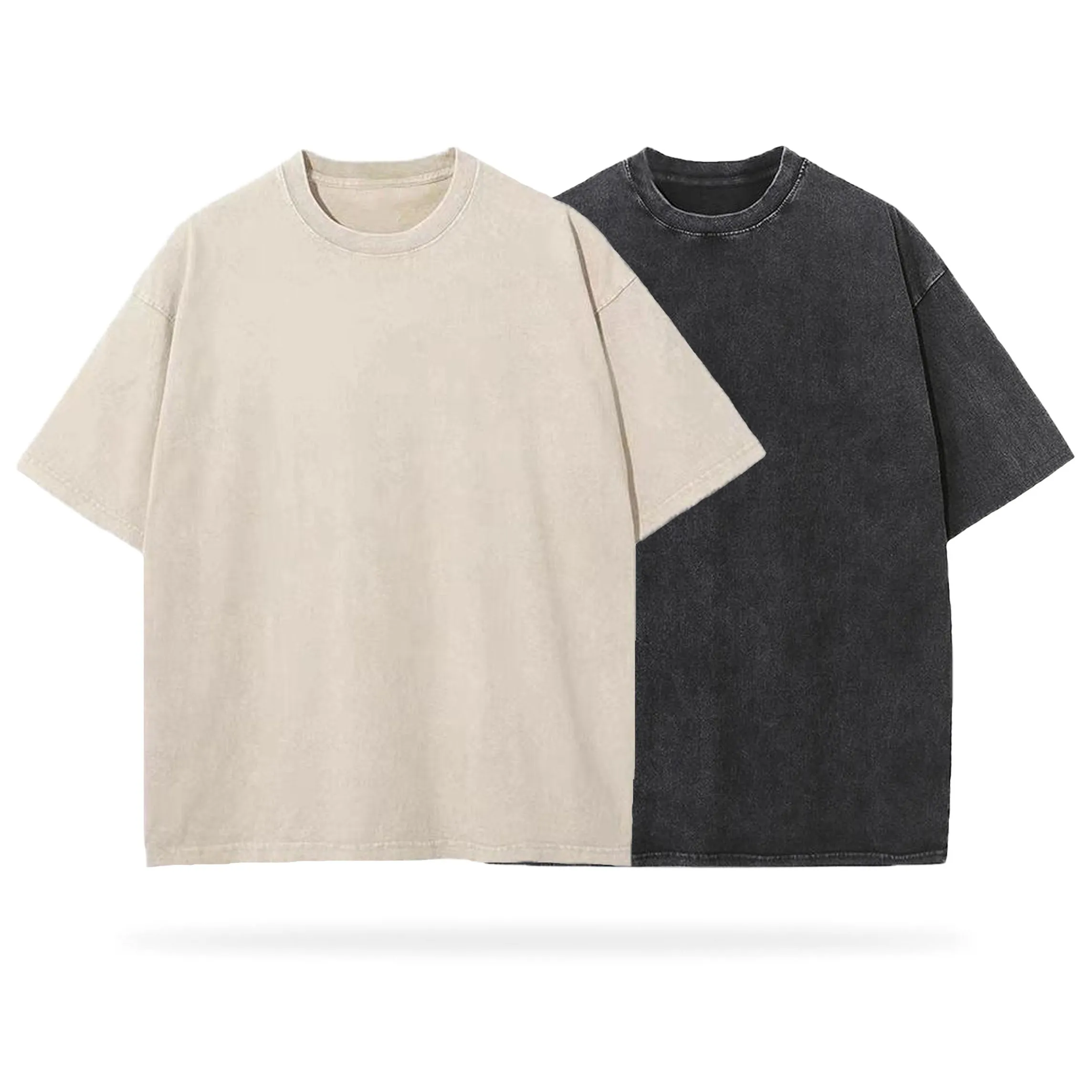 Blavra Essentials Men's Washed Blank Tees 2-Pack (Beige, Black)