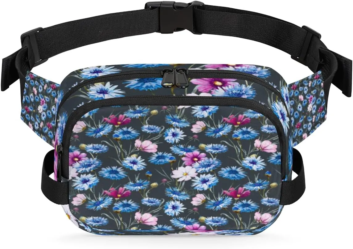 Blue Daisy Beautiful Fanny Pack Crossbody Bags for Women Men Waist Packs Hip Bum Bag Cross Body Fanny Pack with Adjustable Strap for Running Hiking Travel