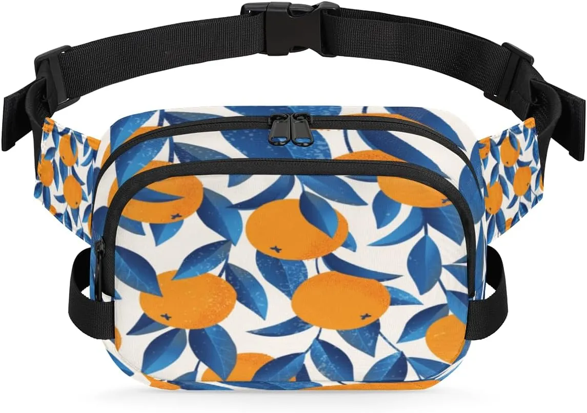 Blue Leaves Fruit Fanny Pack Crossbody Bags for Women Men Waist Packs Hip Bum Bag Cross Body Fanny Pack with Adjustable Strap for Running Hiking Travel