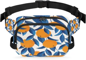 Blue Leaves Fruit Fanny Pack Crossbody Bags for Women Men Waist Packs Hip Bum Bag Cross Body Fanny Pack with Adjustable Strap for Running Hiking Travel